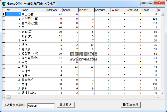 DB数据库Idx字段排序工具